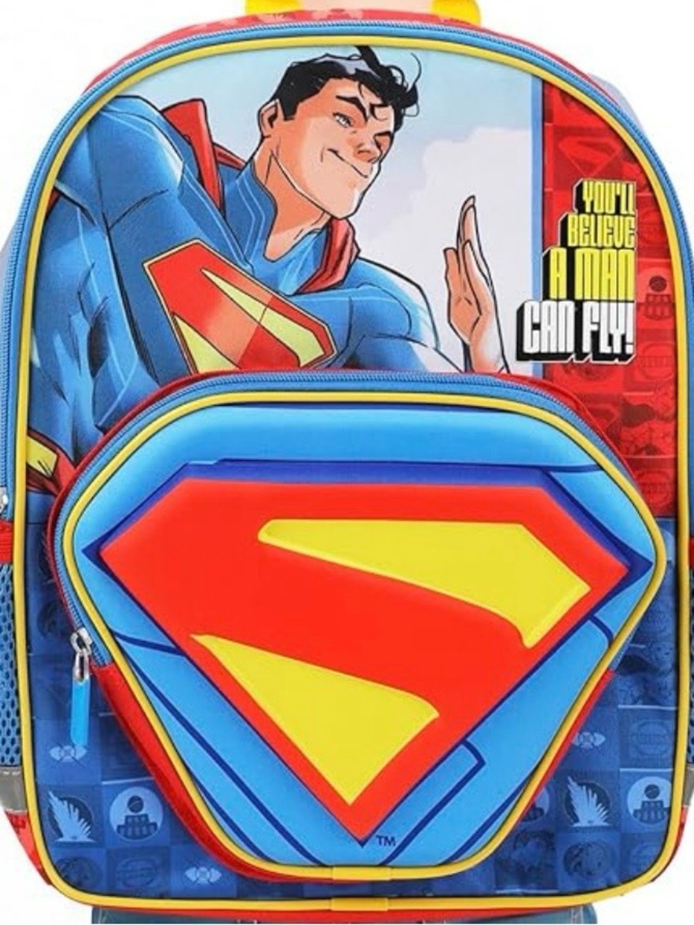 DC Comics Superman Blue, Red & Yellow Backpack with Shield Pocket